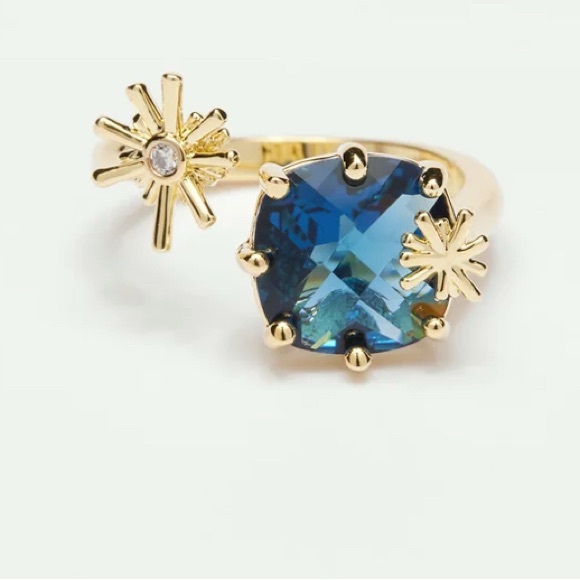 Les Néréides Jewelry - Gold Stars and Square Stone adjustable You and Me ring